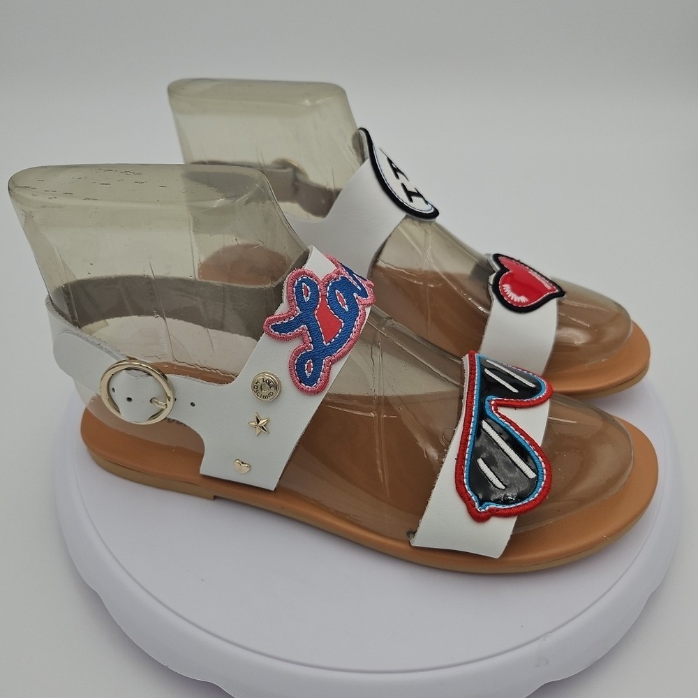 LOVE MOSCHINO White W/6.5 Ankle Strap Bride "I Do" Heart Wedding‎ Sandals *EUC*